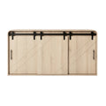 **Buffet en bois clair avec portes coulissantes en acier**