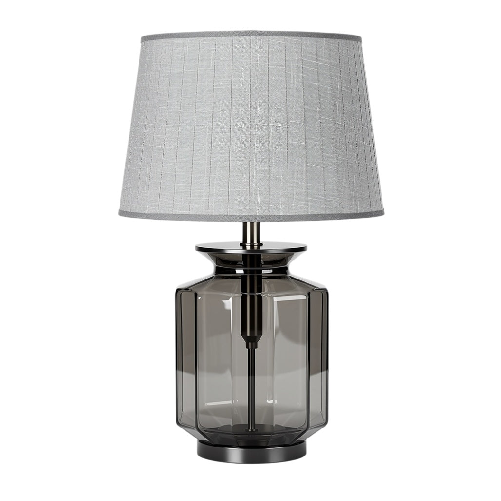 **Lampe de table en verre fumé avec abat-jour en tissu**